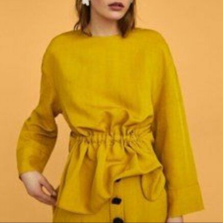 Zara Linen Blouse With Waistband Size Small